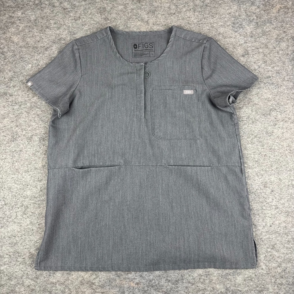 FIGS Scrub Top Button Front Pockets‎ Gray Womens Small S